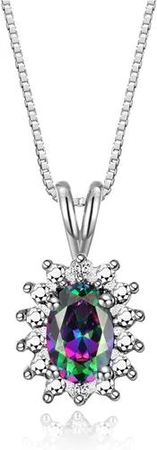 Vista 3 de Rylos Joyería para mujer, anillo de plata de ley, aretes y colgantes, collar de piedras preciosas y diamantes genuinos, piedra natal de 0.236 x