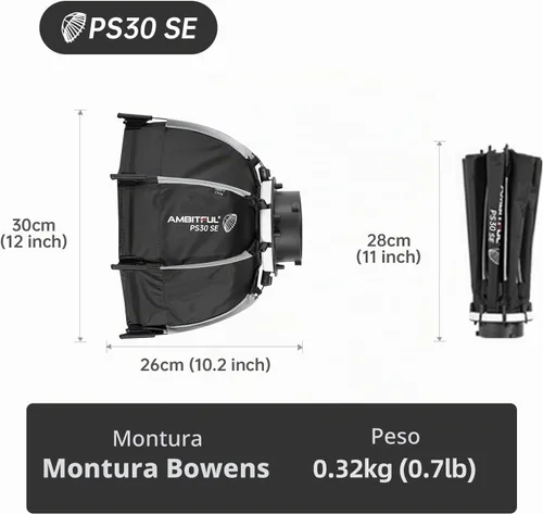 Vista 8 de AMBITFUL Mini Softbox de 11.8"/30cm de Liberación Rápida y Plegable con Montura Bowens y Soporte para Speedlight, Compatible con Luz de Video LED
