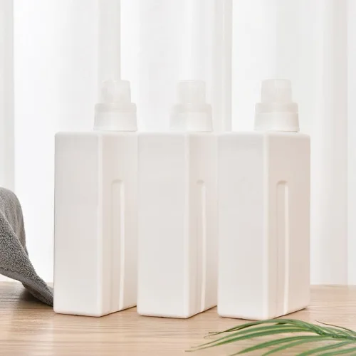 Vista 3 de Zerodeko Paquete de 2 botellas de lavandería recargables de 33 onzas a prueba de fugas, recipientes de detergente vacíos con tapas para el hogar