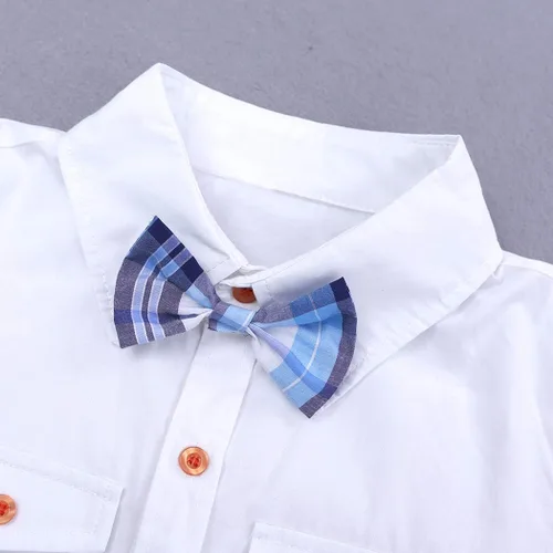 Vista 3 de MYGBCPJS Conjunto de 3 piezas para niño camisa a cuadros camiseta tirantes