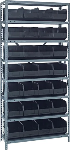 Vista 196 de Quantum QSBU-245BK Heavy Duty Shelving Unit with (7) Shelves and (24) QUS245 Black Bins for Garage Warehouse Storage Distribution 400 lb Load