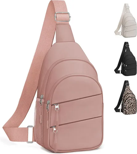 Vista 11 de Tuwubi Bolsos cruzados para mujer, bolsa para hombres, mochila pequeña de senderismo antirrobo, ligera para viajes al aire libre (M, beige)
