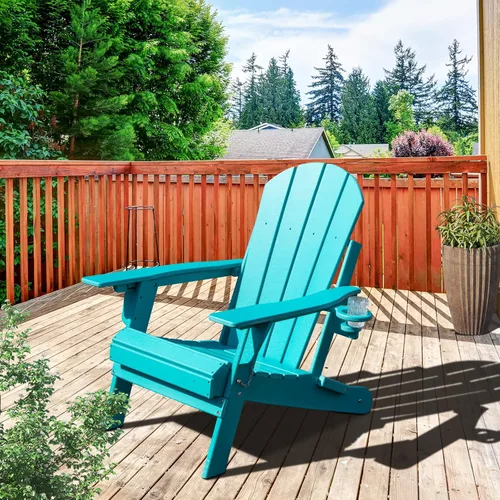 Vista 6 de Lepdep Silla plegable Adirondack moderna ajustable de plástico para exteriores, resistente a la intemperie, 3 posiciones con soporte para tazas