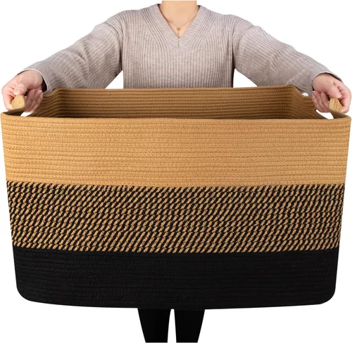Vista 14 de MINTWOOD Design Canasta de manta extra grande de 22 pulgadas para sala de estar, canasta de almacenamiento tejida de cuerda rectangular con asas