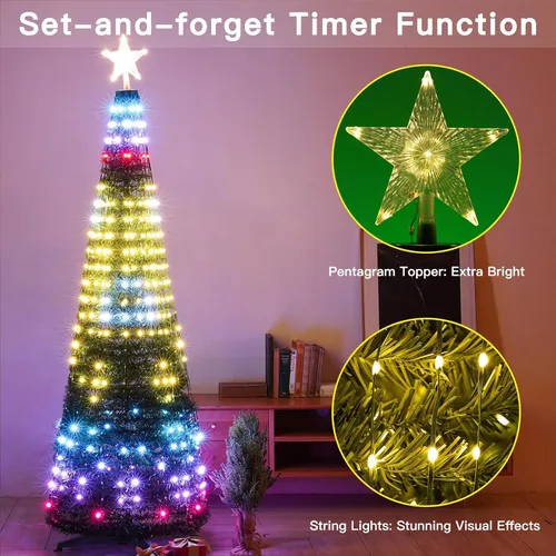 Vista 4 de Luces inteligentes para árbol de Navidad de 7 pies, 400 LED RGB + blanco, DIY 16 millones de colores y 12 modos, aplicación y control remoto