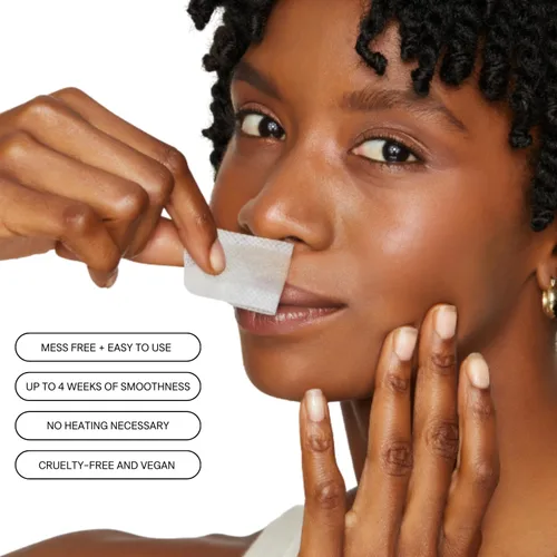Vista 4 de No Mo-Stache Tiras de cera para depilación, 12 unidades, hipoalergénicas para todo tipo de piel, depilación facial para mujeres, tiras de cera aptas