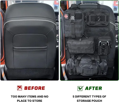 Vista 2 de Z8 Bolsa táctica de almacenamiento para respaldo del asiento delantero, organizador con 5 bolsas, universal para todos los vehículos