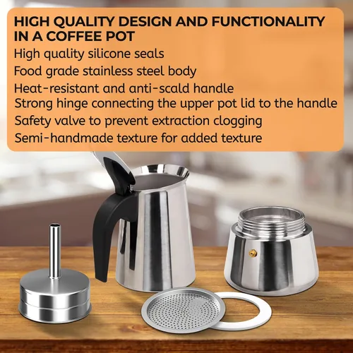 Vista 7 de Olla de Moka de 2 Tazas 100ml, Cafetera de Espresso de Acero Inoxidable, Cafetera de Percolador para Estufa, Cafetera Italiana de Estilo Clásico
