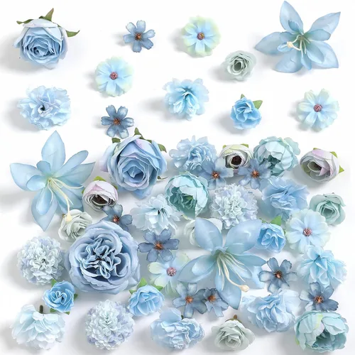Vista 16 de rongflower Cabezas de flores falsas para manualidades, rosas artificiales de seda negra, peonías, margaritas y cabezas florales (paquete de 48)