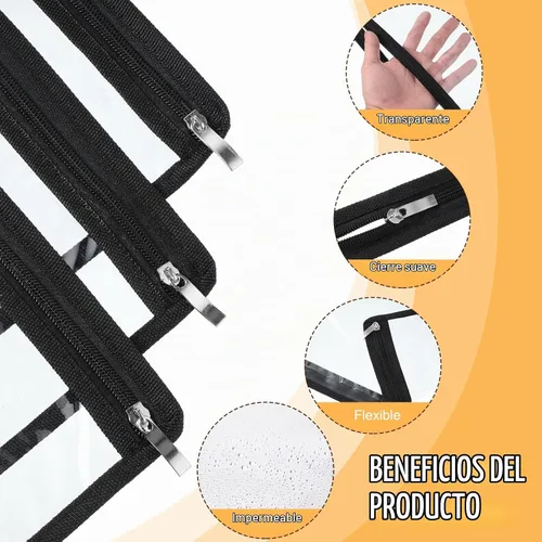 Vista 3 de Chengu Paquete de 9 bolsas transparentes con cremallera impermeable de PVC, lado negro