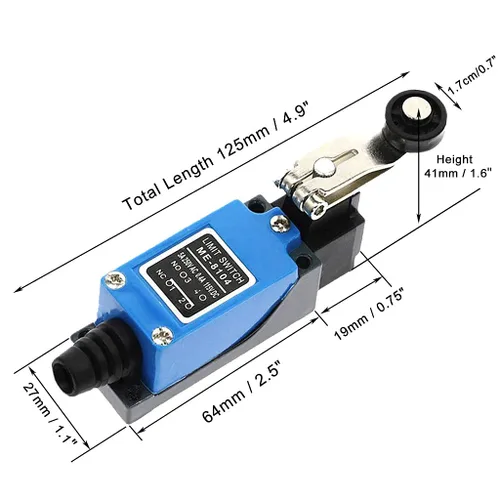 Vista 2 de yusheng - Interruptor de límite momentáneo ME-8104, 5 piezas, interruptor de límite de giro ajustable, brazo de palanca de rodillo arduino, NC-NO