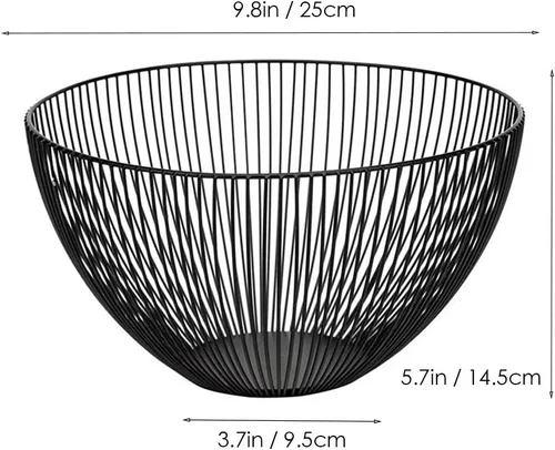 Vista 7 de Cesta de Frutas de Alambre de Metal, Cuenco Negro para Frutas y Verduras para Encimera de Cocina, Cesta Redonda de Almacenamiento de Productos