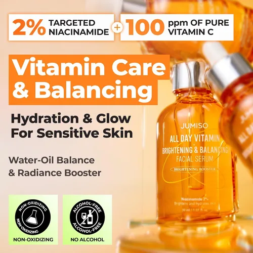 Vista 2 de JUMISO Suero vitamínico para todo el día, suero facial iluminador y equilibrante, regalo, vitamina C, A, B, D, E, suero con vitaminas, cuidado