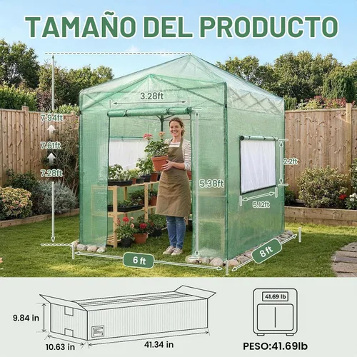 Vista 2 de CROWN SHADES Invernadero emergente de 8 x 6 para exteriores, verde Verde (New Green)