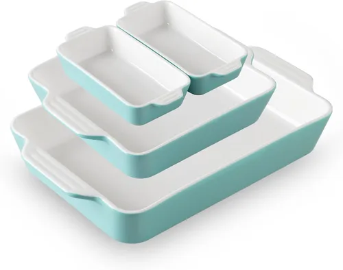 Vista 8 de Sweejar Juego de 4 cazuelas para horno, utensilios de cerámica para hornear, platos rectangulares para hornear con asas, sartenes para lasaña
