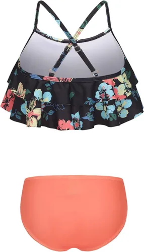 Vista 2 de Traje de baño de dos piezas para niñas, traje de baño hawaiano para niñas de 3 a 16 años Negro Rosa Rojo Floral