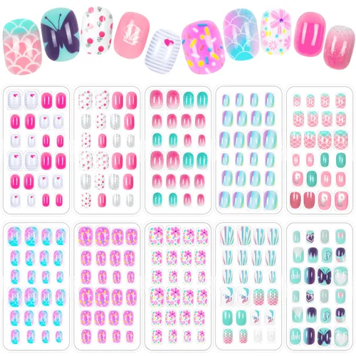 Vista 15 de 240 piezas de uñas postizas para niñas, uñas artificiales para niñas, uñas postizas de presión para niñas, uñas de acrílico de cubierta completa