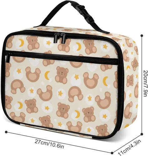 Vista 5 de Lonchera reutilizable con diseño de osos de peluche de color marrón, bolsa térmica con aislamiento, lonchera para comida y comida, bolsa de mano