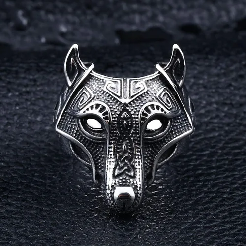 Vista 3 de Fenrir - Anillo de cabeza de lobo (acero inoxidable 316L)