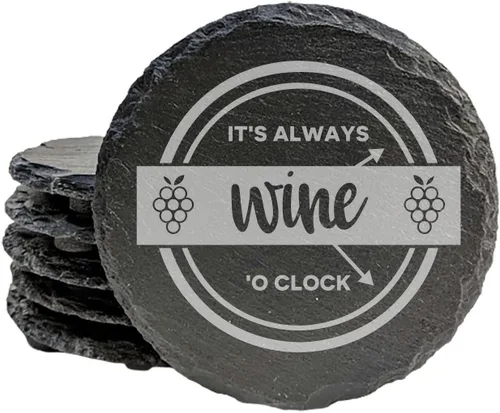 Vista 14 de Rustic Drinking Wine is My Hobby Slate Coasters Set of 8 – Round – USA Made Witty wine lover’s motto engraved on real slate coasters — “drinking