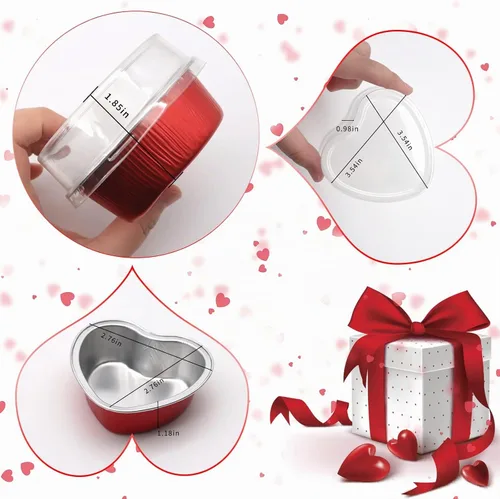 Vista 2 de 40 juegos de moldes para pasteles en forma de corazón, mini moldes para pasteles con tapas de 3.4 fl oz/3.5 onzas, moldes de aluminio con tapas