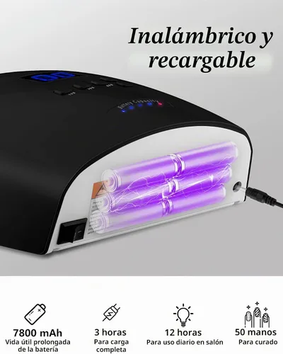 Vista 4 de Lámpara de uñas LED UV, secador de esmalte de gel inalámbrico para manicura de gel profesional - negro
