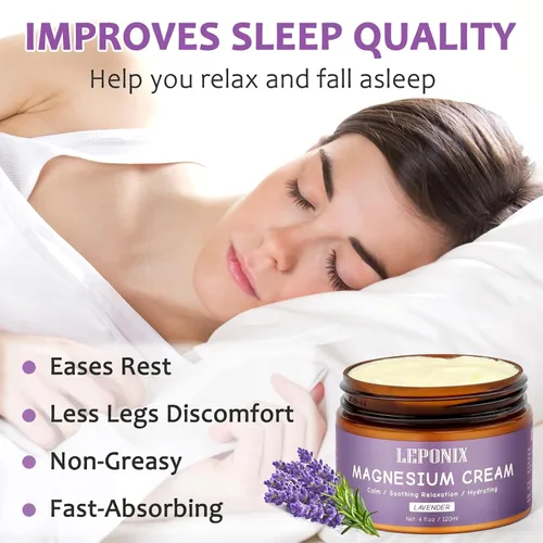 Vista 4 de Crema de magnesio para el sueño y la recuperación muscular, loción tópica calmante de magnesio para calambres en las piernas, comodidad