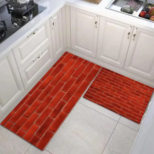 Vista 3 de Deep Red Kitchen Rugs, Farmhouse-Style Brick Wall Non Skid Washable Comfort Mats for Floor, Anti Fatigue Kitchen Cushioned Runner Rug Retro