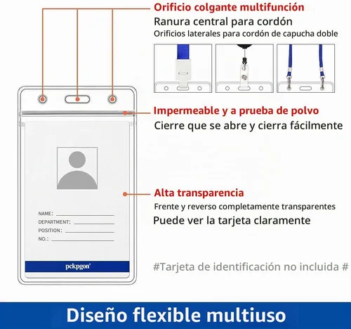 Vista 5 de Portatarjetas de identificación verticales, paquete de 10, funda de plástico transparente para tarjetas de trabajo, cubierta con soporte
