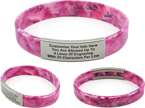 Vista 8 de Medical ID Bracelet Custom Engraved – Emergency Medical Alert Bracelet for Men & Women – Personalized Medical ID Bracelet Waterproof Silicone & Negro