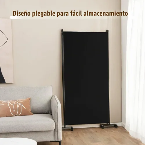 Vista 6 de GOFLAME Divisor de habitación plegable de 3 paneles, pantalla de privacidad enrollable de 6 pies con ruedas bloqueables, pantalla de partición