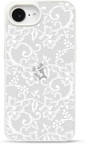 Vista 23 de NITITOP Para iPhone 14 Plus/15 Plus Funda Transparente Encaje Flor - Negro
