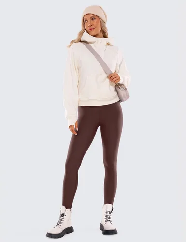 Vista 3 de CRZ YOGA Womens Fleece Lined Soft Leggings 26.5" - Lounge Yoga Winter Warm Water Resistant High Waist Casual Thermal Pants