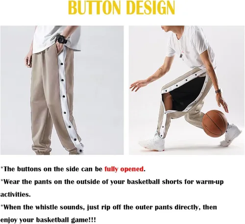 Vista 5 de Pantalones de baloncesto para hombre, pantalones de atletismo con abertura lateral con cierre a presión, pantalones de cintura desgarrable