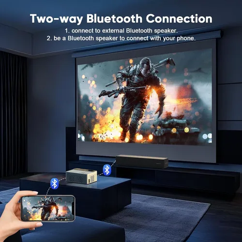 Vista 11 de TMY Mini proyector, proyector Bluetooth mejorado con pantalla, proyector portátil Full HD de 1080P, proyector de películas compatible con TV Stick
