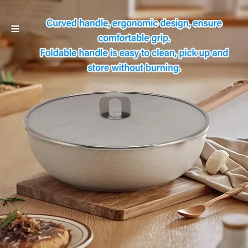 Vista 3 de 3 piezas de pantalla de acero inoxidable para cocina, mango plegable, protección contra salpicaduras de grasa, tapa a prueba de explosiones