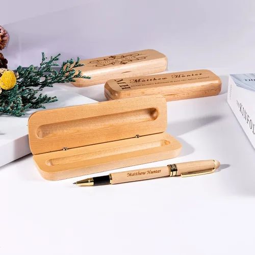 Vista 3 de Bivei Regalo de bolígrafo grabado para mujeres y hombres, juego de bolígrafos y lápices personalizados en madera de arce, juego de 2 bolígrafos