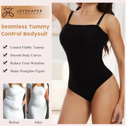 Vista 2 de JOYSHAPER Body sexy sin tirantes para mujer, con hombros descubiertos, sin costuras, camiseta sin mangas, leotardo de una pieza
