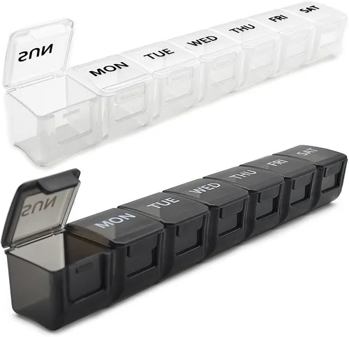 Vista 10 de Paquete de 2 organizadores semanales de píldoras, estuche grande de 7 días, caja de medicina diaria de vitaminas, recipientes de píldoras AM/PM