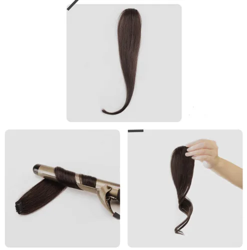 Vista 6 de Extensión de cabello humano con clip para mujer, fácil de usar, 1 pieza de 10 pulgadas, color negro y marrón