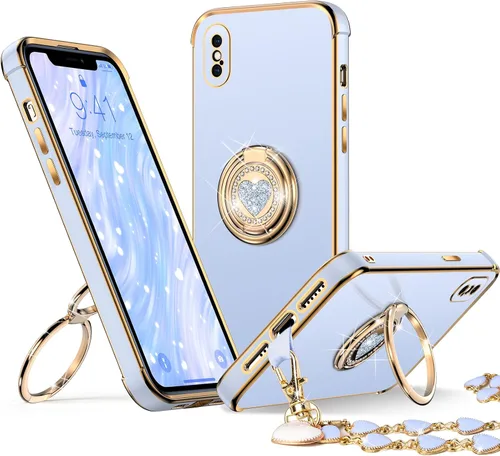 Vista 8 de XYZ para Funda de iPhone Xs Max con Soporte, Funda de Teléfono con Doble Soporte de Anillo, Funda de Amor-Corazón Linda de Lujo con Brillantina