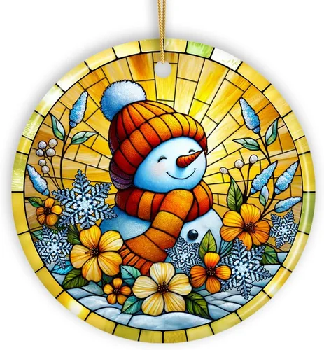 Vista 12 de Adorno de Navidad de trineo ártico, muñeco de nieve, hecho a mano, regalo de invierno helado