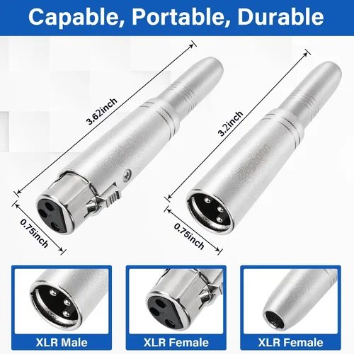 Vista 2 de Adaptador TRS de 1/4" a XLR 2 paquete - Adaptadores XLR macho y hembra de 6.35mm 1/4" 0.25 in TRS hembra a (XLR macho y XLR hembra)