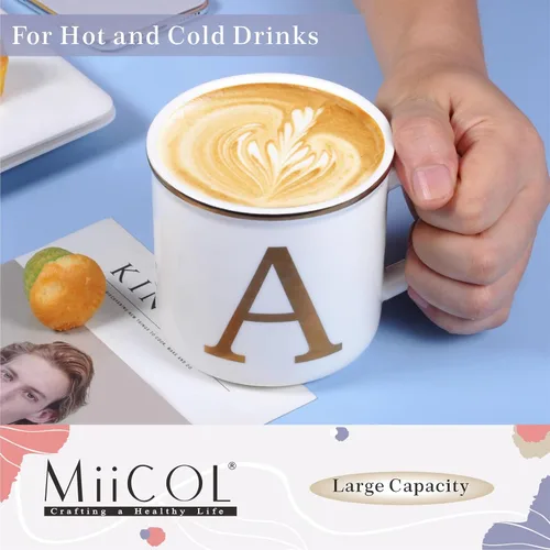 Vista 6 de Taza de Café de Cerámica Miicol 16 oz, Taza de Café Monograma, Taza de Té con Inicial Dorada, Taza de Té Personalizada, Regalo Único, Taza Grande