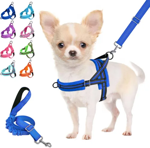 Vista 11 de Lukovee Juego de arnés y correa para perro sin tirones, arnés acolchado suave para perro pequeño, chaleco reflectante ajustable para cuello y pecho
