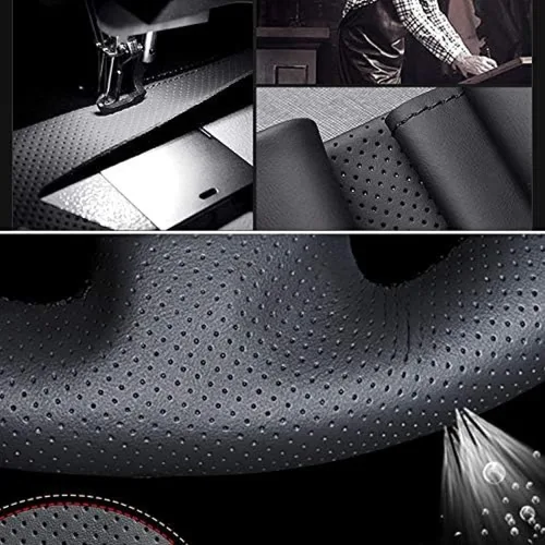 Vista 2 de DIY Hand-Stitched Black Leather Car Steering Wheel Cover,for Kia K3 2013 K3S 2014 K2 Rio 2015 2016 Ceed 2012-2017 Cerato 2013-2017