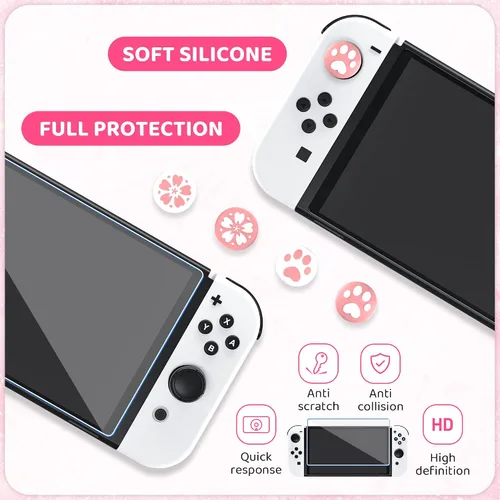 Vista 5 de RHOTALL Cute Sakura Carrying Case Set for Nintendo Switch OLED,Pink Flower Accessories Bundle for Switch OLED with Hard Case, Screen Protector, 4