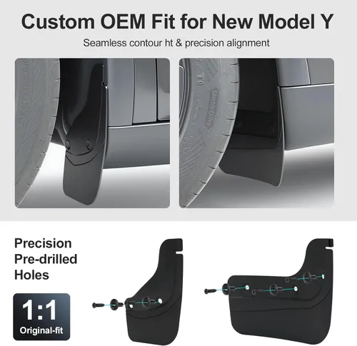 Vista 6 de jawjut Guardabarros para Tesla Model Y Juniper 2025 2026 Accesorios - Montaje Oculto Sin Perforación, Protectores contra Salpicaduras para Todo Clima