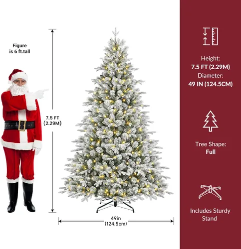 Vista 2 de SHareconn Prelit Árbol de Navidad artificial blanco flocado de 7 pies