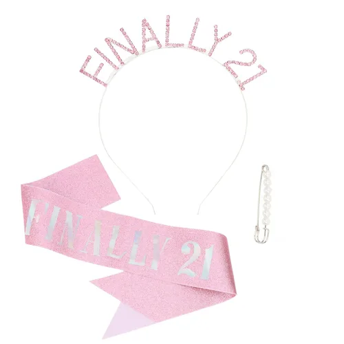 Vista 10 de Semato Kit de diadema de cumpleaños de 21 cumpleaños con banda y diamantes de imitación "FINALLY 21", decoración de cumpleaños de 21 años, regalos